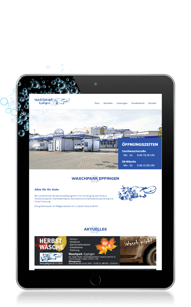 Neue Webseite des Waschparks auf Tablet