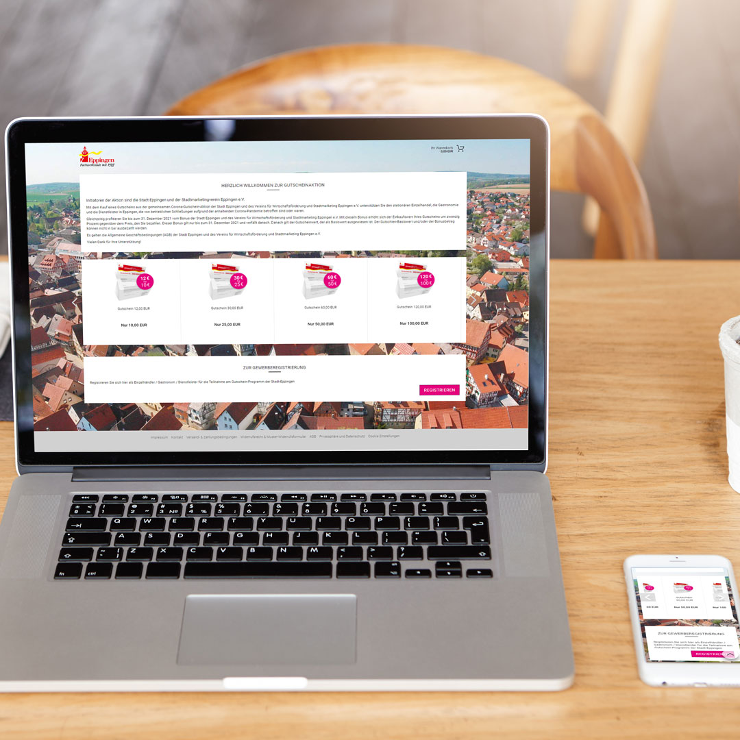 Gutscheinshop Eppingen auf Laptop und Handy