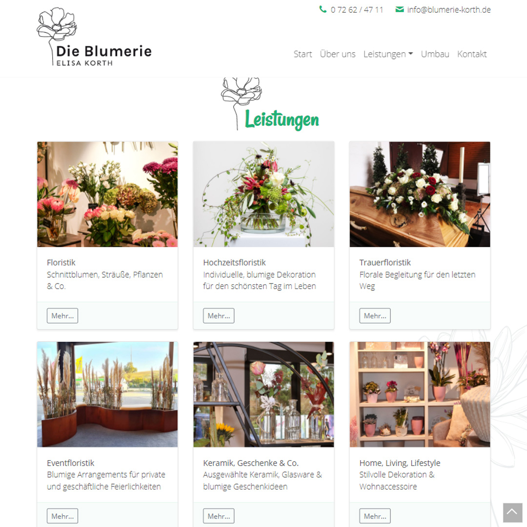 Die Blumerie Leistungen auf der Webseite