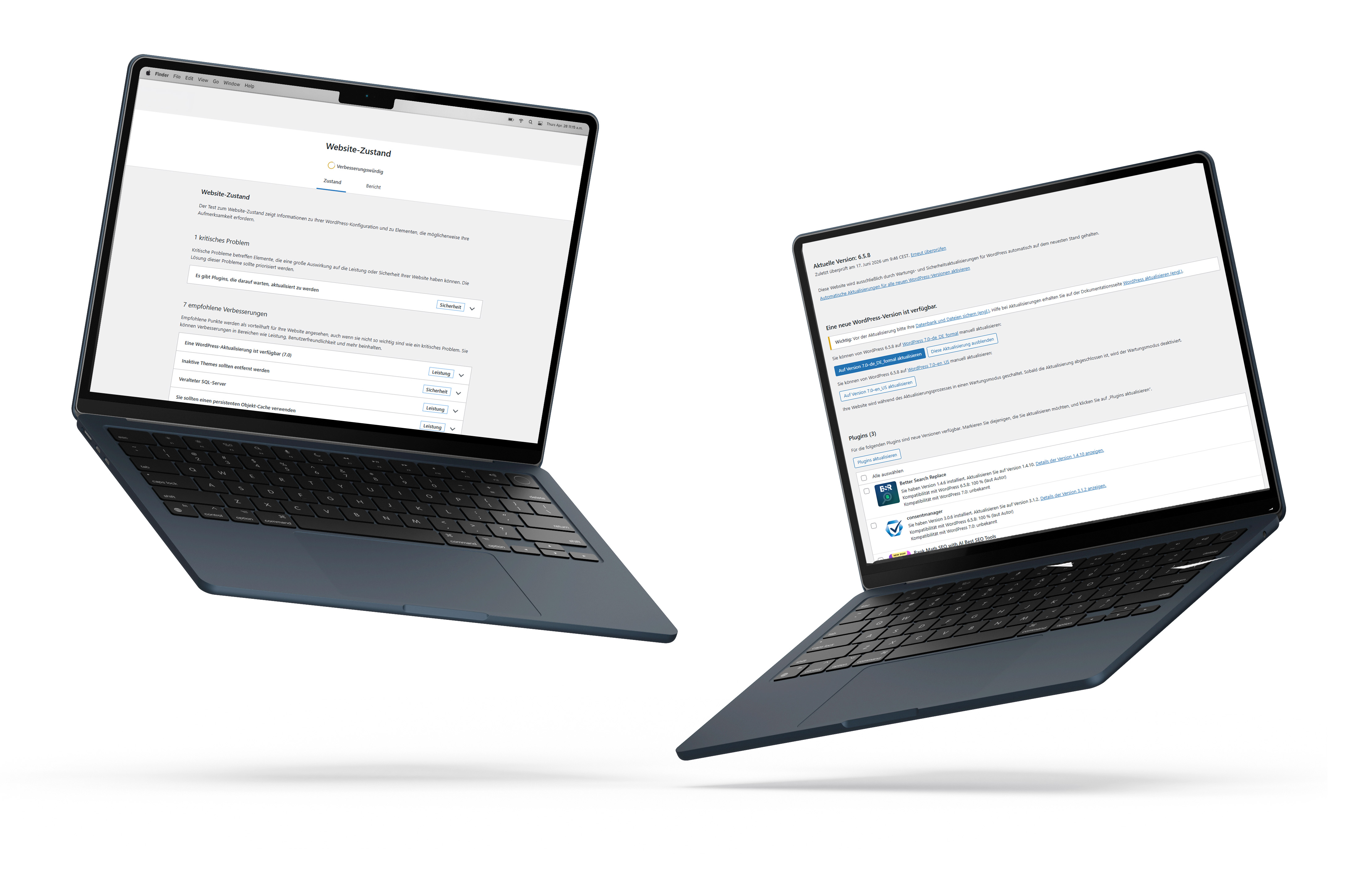 2 Laptop die Webseitensicherheit in Wordpress zeigen 