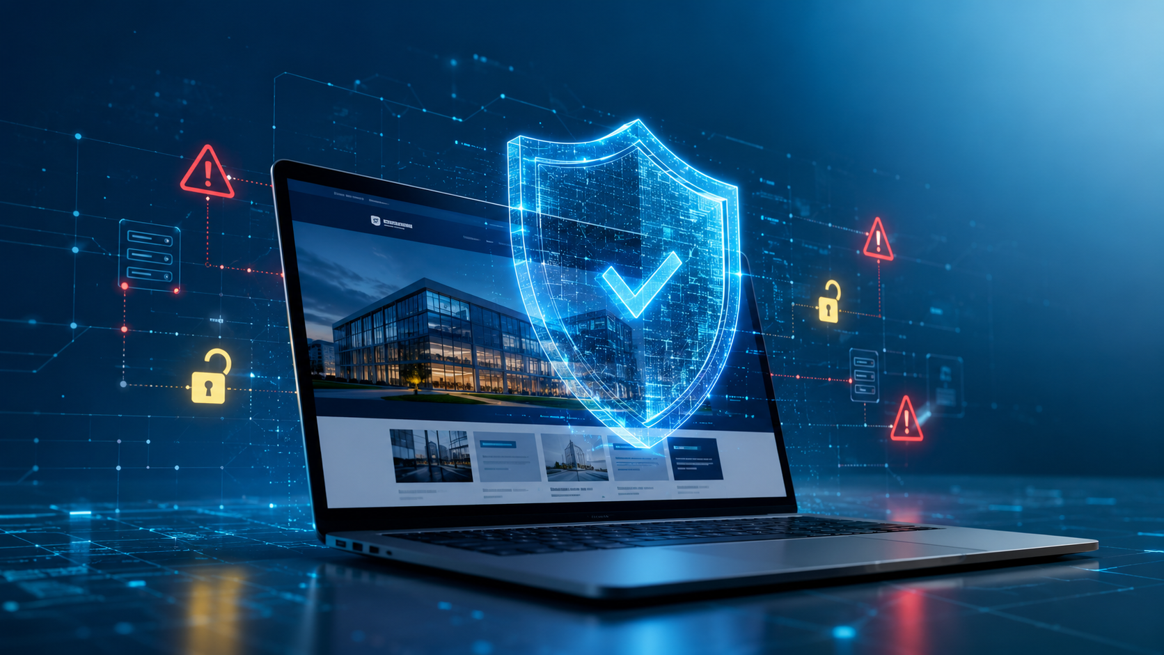 Laptop mit Sicherheitssymbol für Sicherheit für deine Webseite 